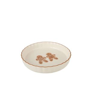 PIE PAN COOKIE STONEWARE WHITE/CARAMEL