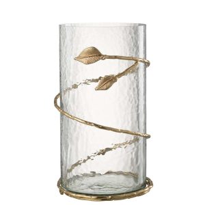 VASE LEAF LONG GLASS/IRON TRANSPARENT/GOLD