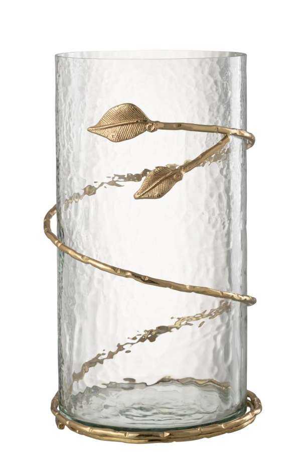 VASE LEAF LONG GLASS/IRON TRANSPARENT/GOLD