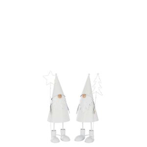 SANTA CLAUS LED STAR + TREE METAL WHITE SMALL ASSORTMENT OF 2
