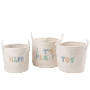 SET OF 3 BASKET KIDS COTTON WHITE/LIGHT BLUE
