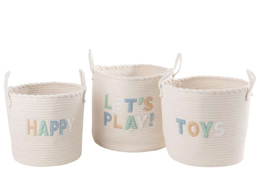 SET OF 3 BASKET KIDS COTTON WHITE/LIGHT BLUE