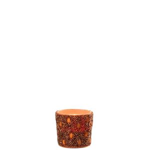 TEALIGHT HOLDER GLASS/BEADS DARK BROWN/RUST BROWN SMALL