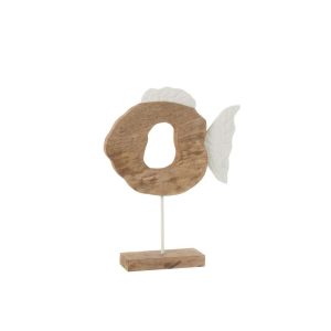FISH ROUND ON STAND MANGO WOOD WHITE/NATURAL