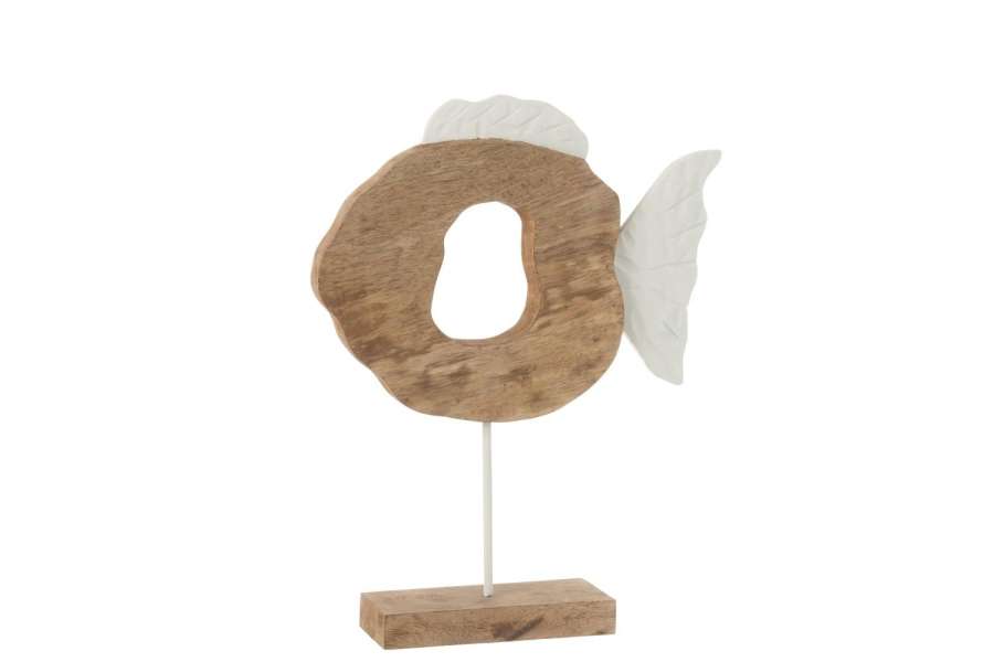 FISH ROUND ON STAND MANGO WOOD WHITE/NATURAL