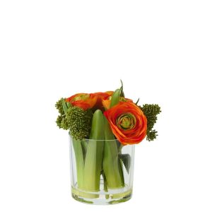 RANUNCULUS IN VASE FABRIC ORANGE/TRANSPARENT SMALL