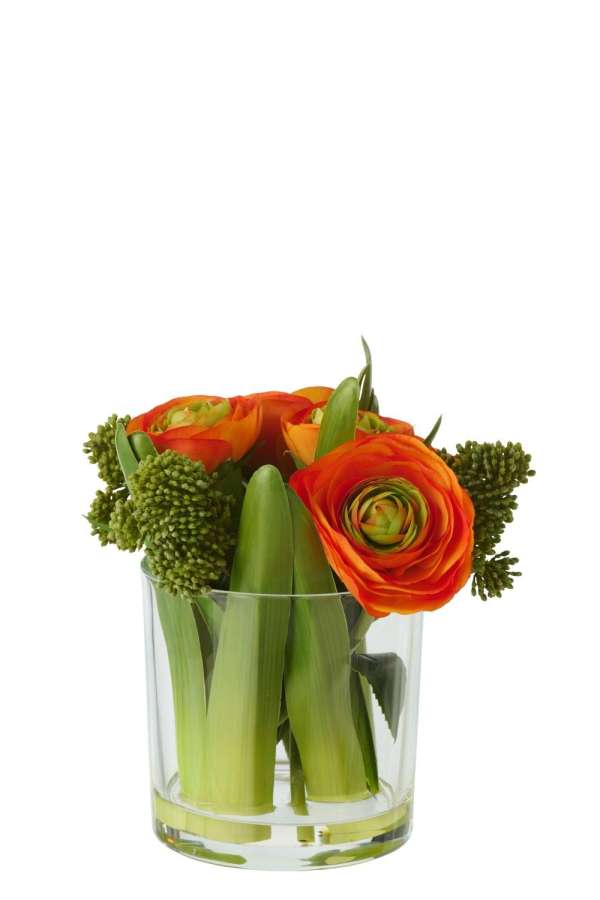 RANUNCULUS IN VASE FABRIC ORANGE/TRANSPARENT SMALL