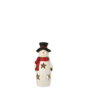 TEALIGHT HOLDER SNOWMAN SCARF + HAT MAGNESIUM MULTICOLORED SMALL