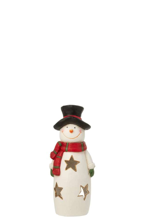 TEALIGHT HOLDER SNOWMAN SCARF + HAT MAGNESIUM MULTICOLORED SMALL