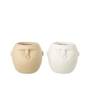 FLOWERPOT POLYRESIN WHITE/BEIGE MEDIUM ASSORTMENT OF 2