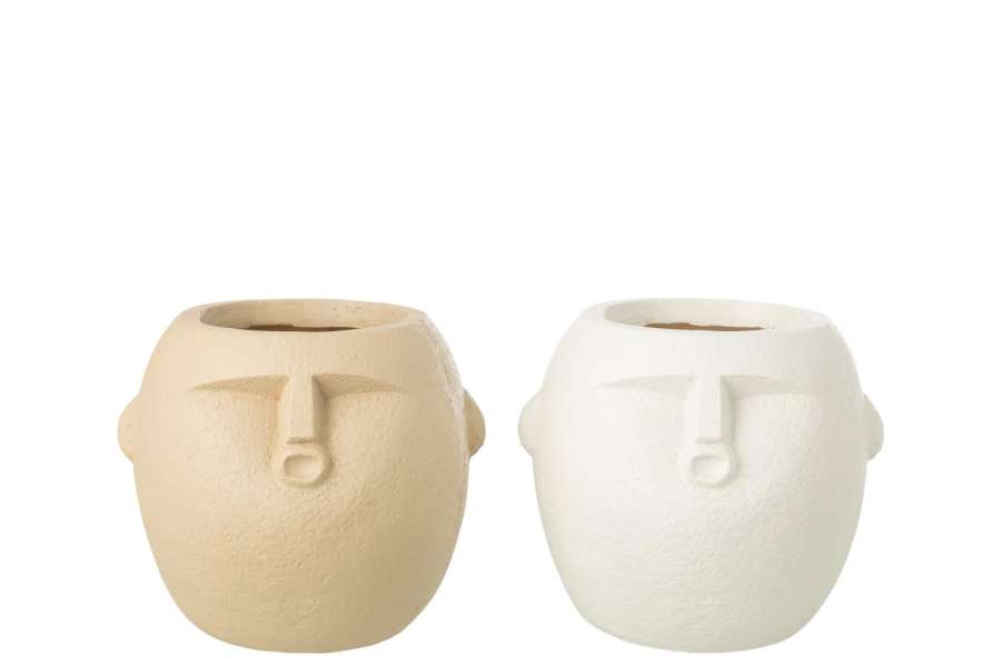 FLOWERPOT POLYRESIN WHITE/BEIGE MEDIUM ASSORTMENT OF 2