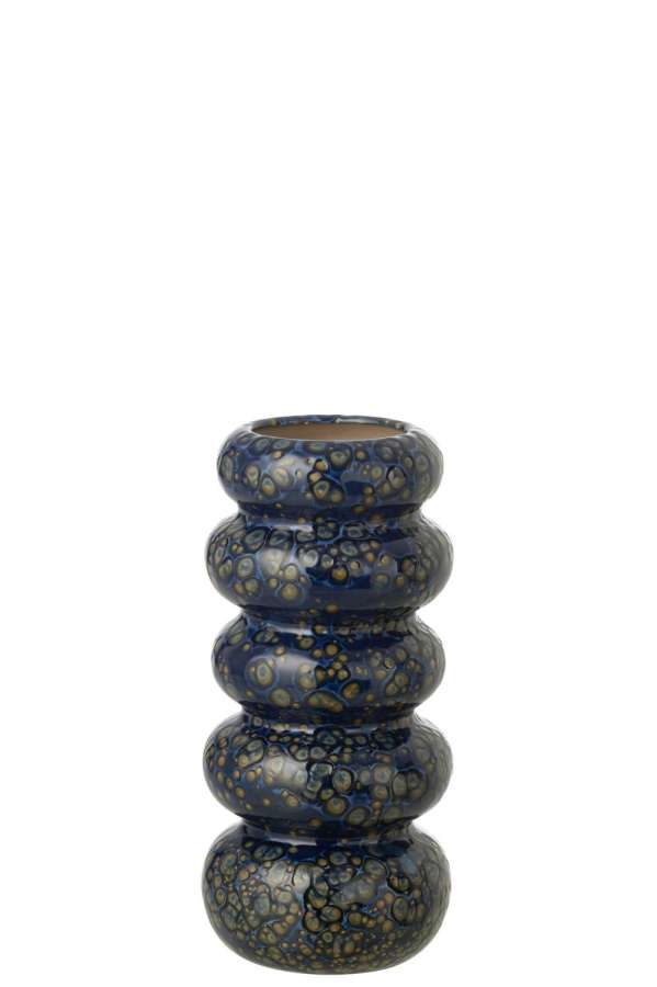 VASE RINGS DOTS PORCELAIN DARK BLUE SMALL