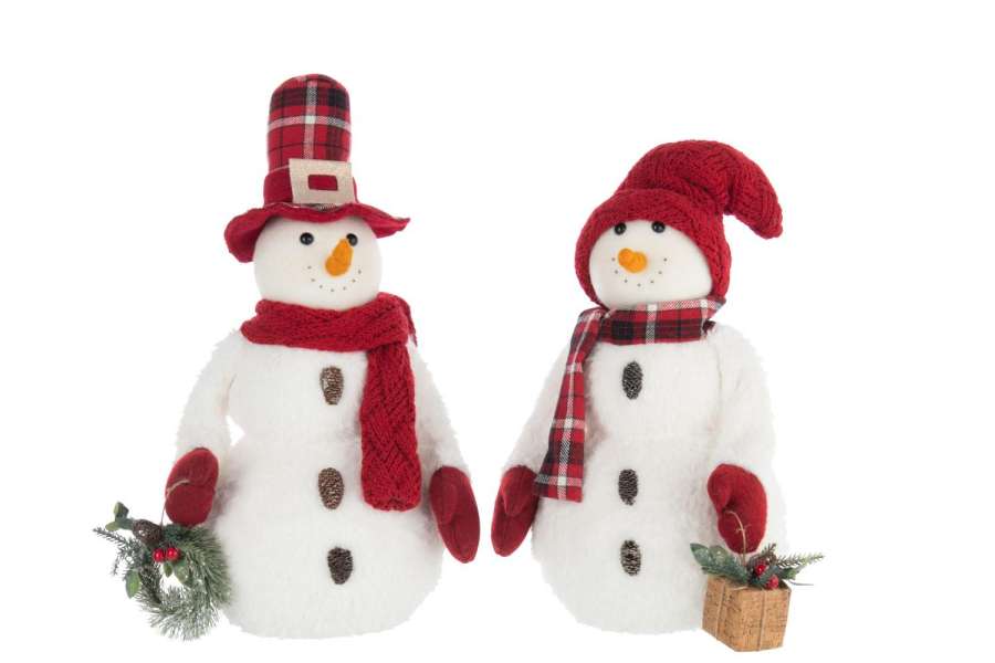 SNOWMAN BOY/GIRL POLYESTER WHITE/CHRISTMAS RED ASSORTMENT OF 2