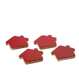 SET OF 4 COASTER HOUSE MANGO WOOD CHRISTMAS RED/NATURAL