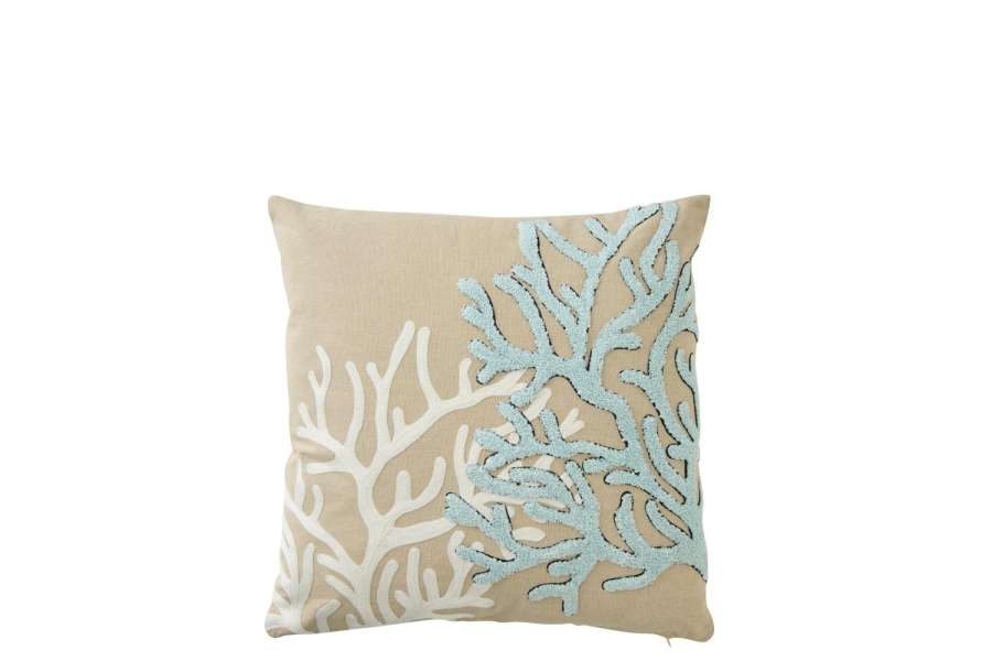 CUSHION CORAL COTTON GREIGE/LIGHT BLUE