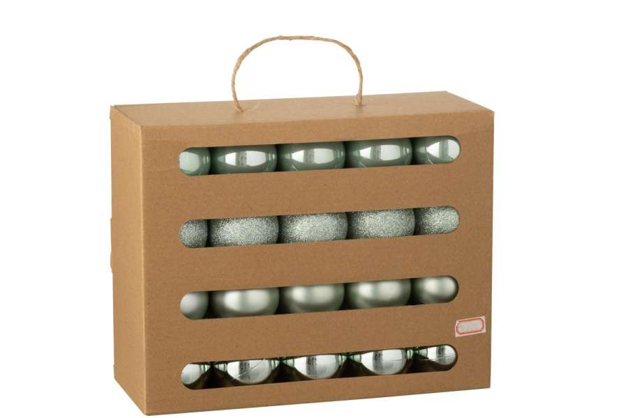 BOX OF 40 CHRISTMAS BAUBLE PLASTIC MINT GREEN