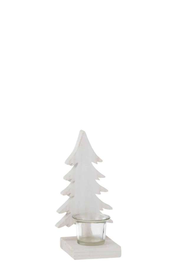 TEALIGHT HOLDER CHRISTMAS TREE WOOD WHITE