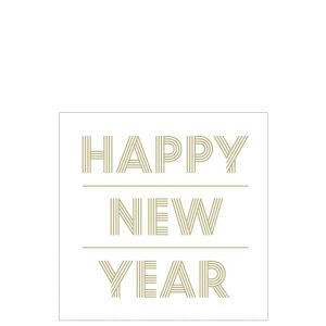 STACK 20 NAPKINS HAPPY NEWYEAR PAPER WHITE/GOLD LARGE
