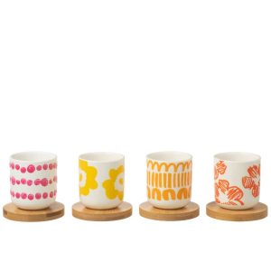 SET OF 4 COFFEE CUP+BAMBOO SAUCER IN WINDOWBOX CERAMIC MIX