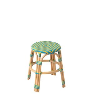STOOL GEO RATTAN YELLOW/AZURE BLUE