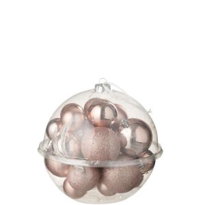BOX OF 24 CHRISTMAS BAUBLE PLASTIC LIGHT PINK