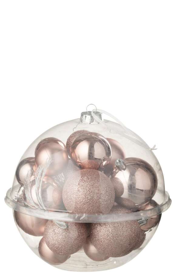 BOX OF 24 CHRISTMAS BAUBLE PLASTIC LIGHT PINK