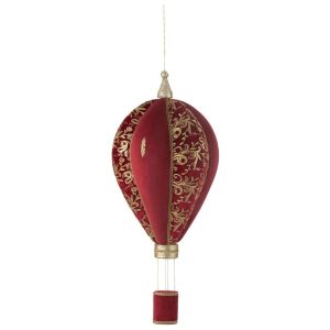 HOT AIR BALLOON HANGING POLYFOAM/TEXTILE RED/GOLD LARGE