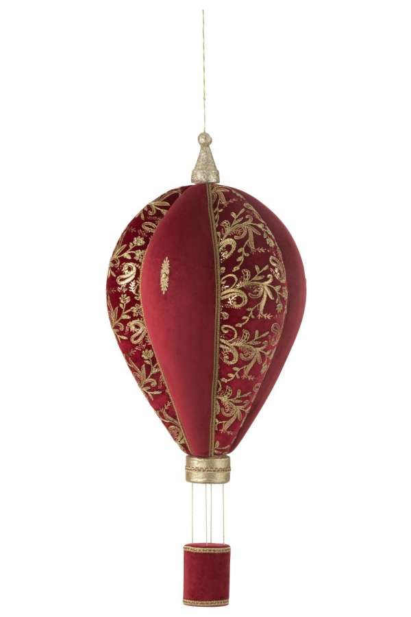 HOT AIR BALLOON HANGING POLYFOAM/TEXTILE RED/GOLD LARGE