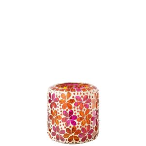 CANDLE HOLDER MOSAIC GLASS DARK PINK/ORANGE
