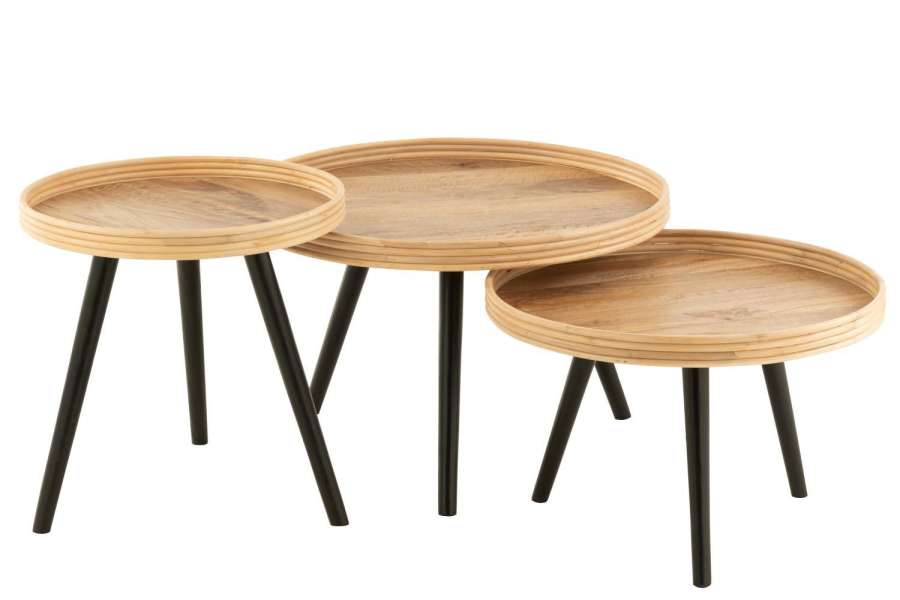 SET OF 3 COFFEE TABLE ROUND MANGO WOOD NATURAL