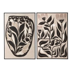 PAINTING FLOWERS PINEWOOD OFF-WHITE/BLACK ASSORTMENT OF 2