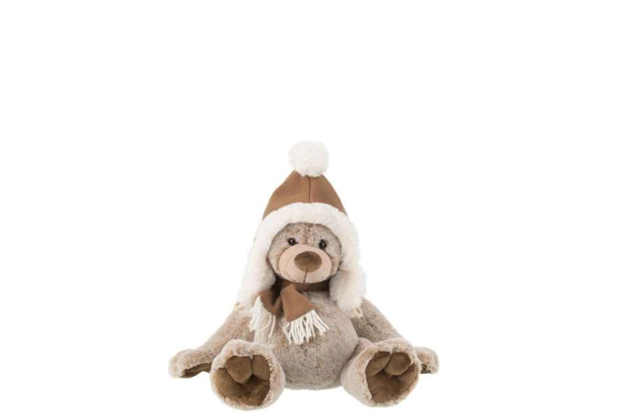 BEAR+HAT PLUSH POLYESTER BROWN SMALL