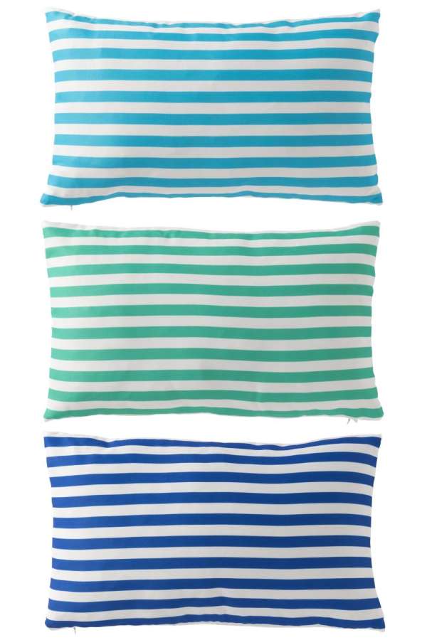 CUSHION OUTDOOR RECTANGLE STRIPED POLYESTER BLUE/GREEN ASSORTMENT OF 3