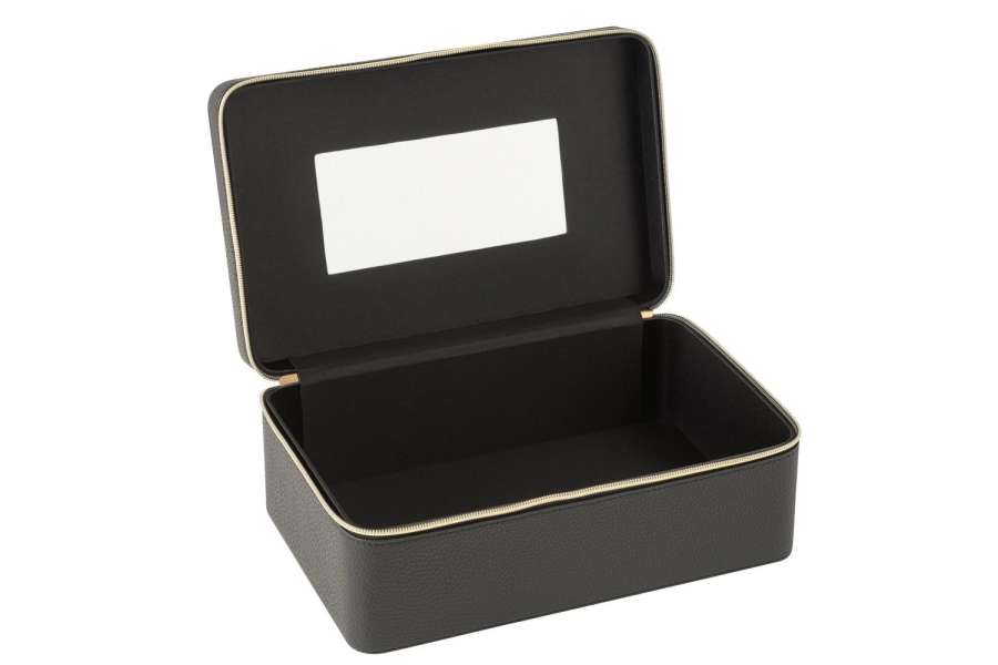 COSMETIC BOX RECTANGLE+MIRROR ARTIFICIAL LEATHER BLACK