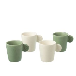 BOX OF 4 COFFEE CUPS EAR CERAMICS GREEN/WHITE
