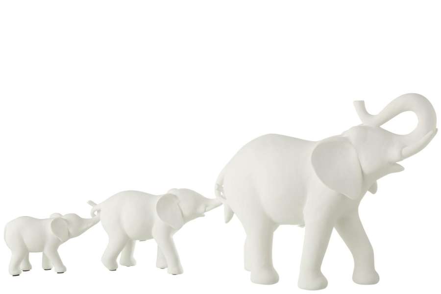 ELEPHANT ROW 3 POLYRESIN WHITE