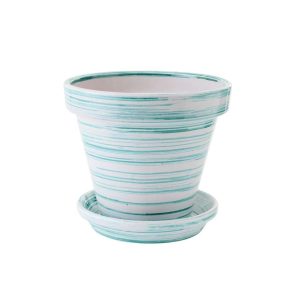 FLOWERPOT CERAMIC MINT GREEN/WHITE LARGE