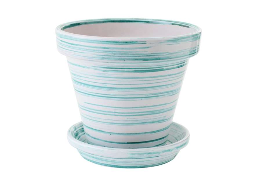 FLOWERPOT CERAMIC MINT GREEN/WHITE LARGE