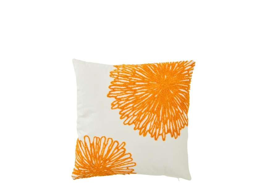 CUSHION FLOWERS COTTON WHITE/DARK ORANGE