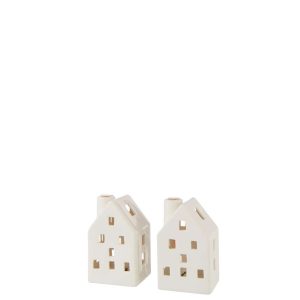 VASE LED HOUSE CLAY WHITE ASSORTMENT OF 2