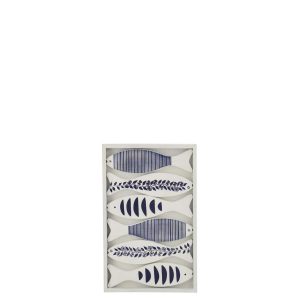 WALL OBJECT FISH MIXED PATTERN MDF BLUE/WHITE