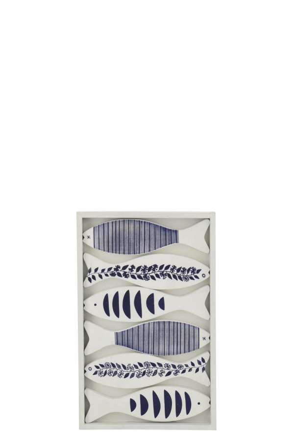 WALL OBJECT FISH MIXED PATTERN MDF BLUE/WHITE