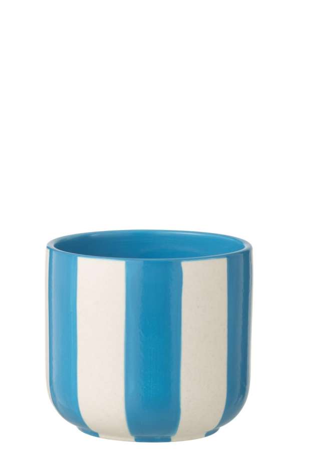 FLOWERPOT STRIPED CERAMIC BLUE/WHITE LARGE