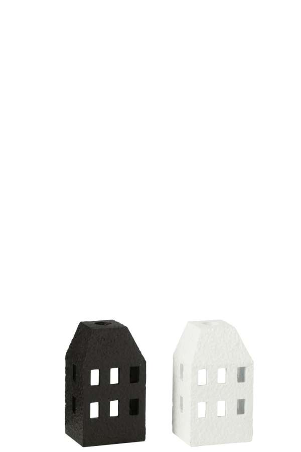 CANDLE HOLDER HOUSE CEMENT BLACK/WHITE ASSORTMENT OF 2