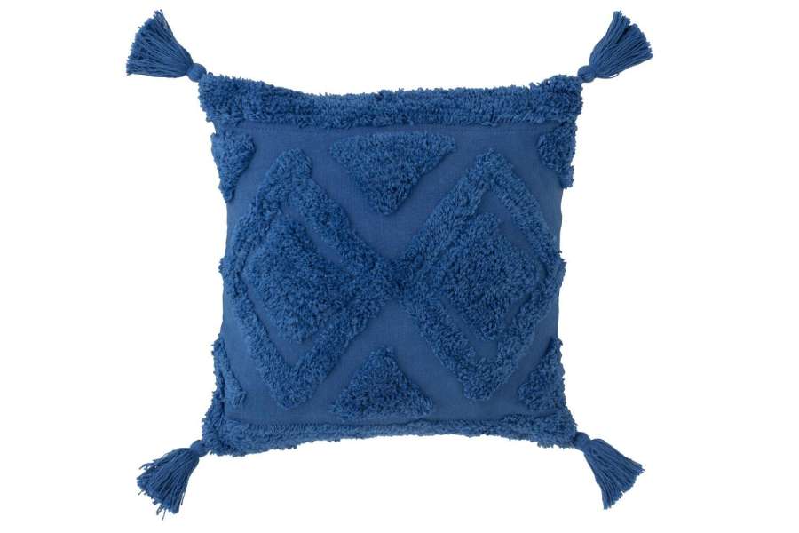 CUSHION TASSELS COTTON BLUE