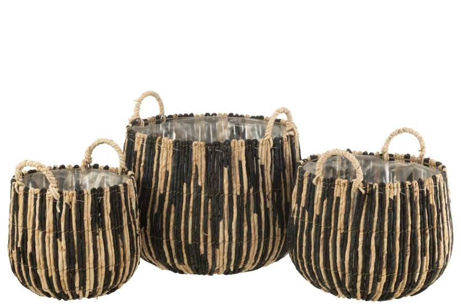 SET OF 3 BASKET MASTE MAIZE/IRON BLACK/NATURAL