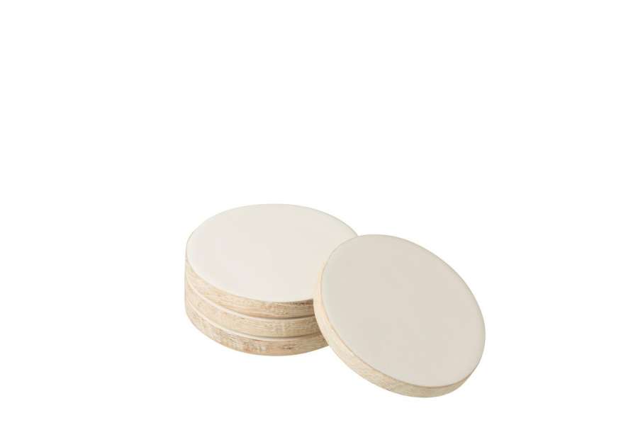 SET OF 4 COASTER MANGO WHITEWASH WHITE