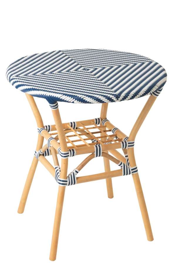 DINING TABLE GEO ROUND RATTAN BLUE/WHITE