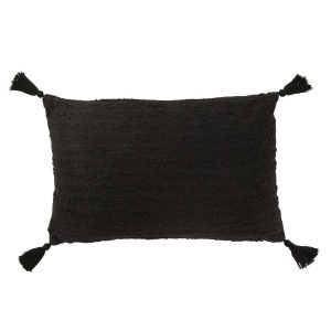 CUSHION RECTANGLE+TASSELS COTTON BLACK