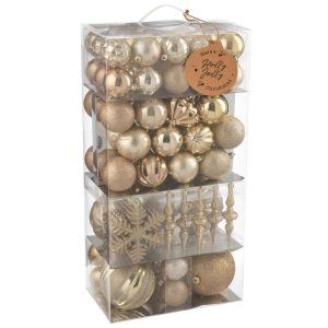 BOX OF 80 CHRISTMAS BAUBLE PLASTIC BEIGE/ECRU